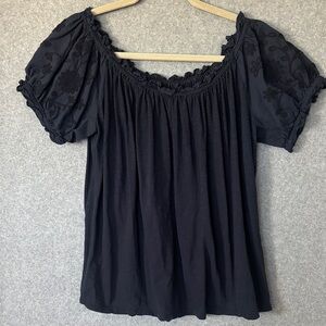 LOFT Embroidered Blouse L Navy